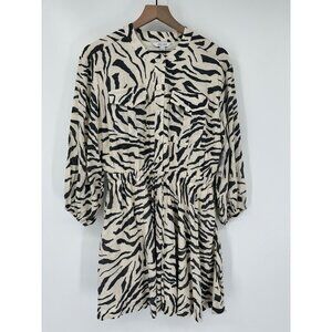 Nine West Fit & Flare Utility Dress Women Medium Zebra Print Long Sleeve